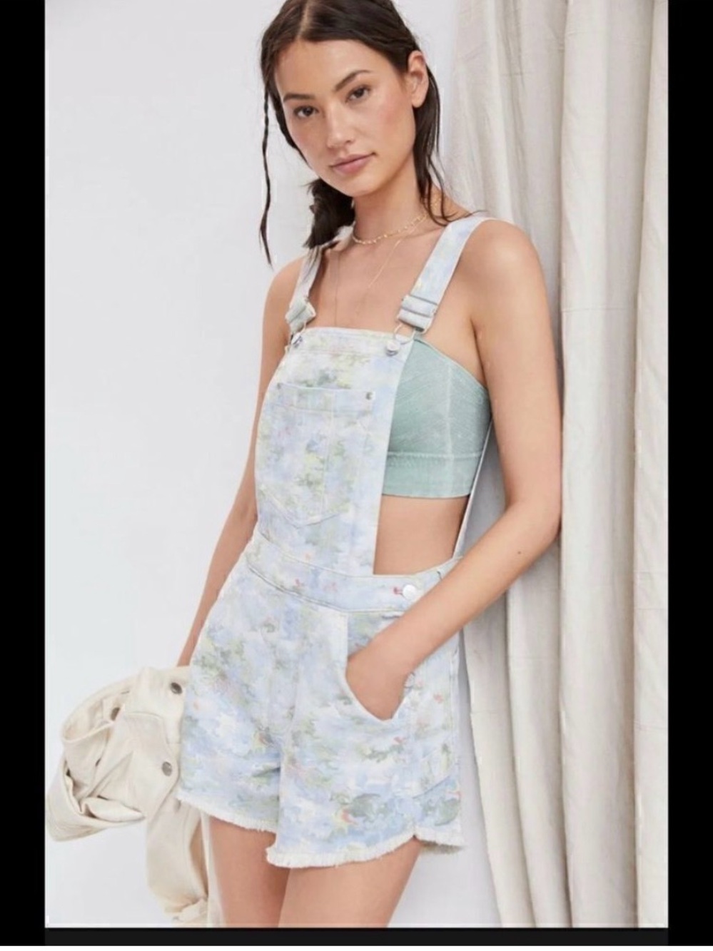 Anthropologie Pilcro Floral Cut Off Short Overalls, Size 28.